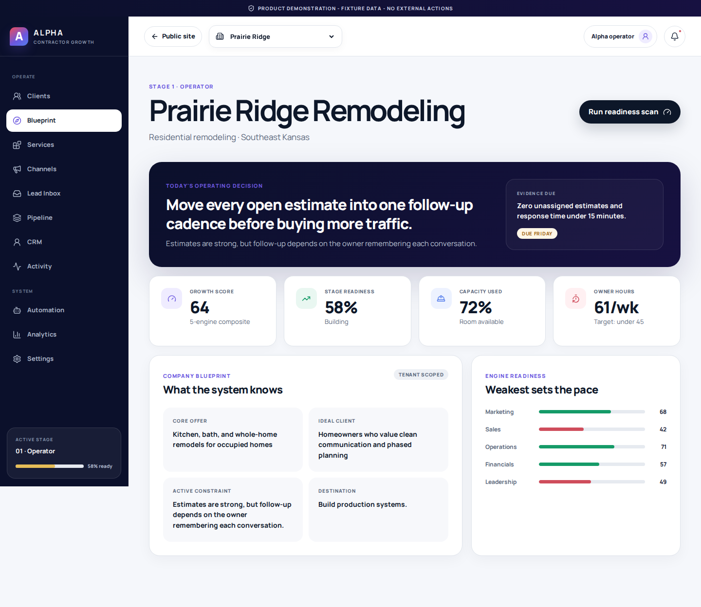 Illustrative Alpha command center preview